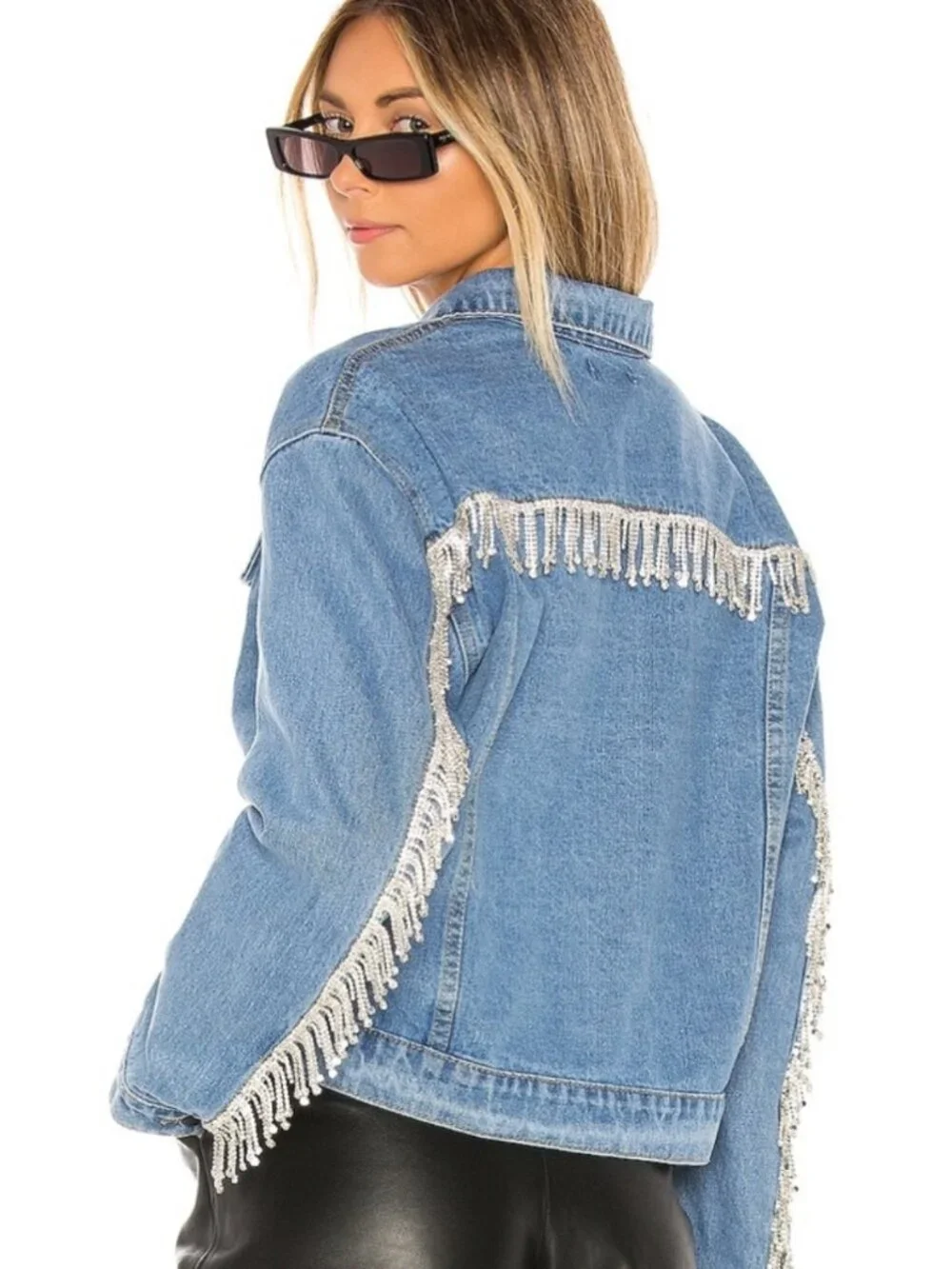 Superdown Raya Rhinestone Fringe Denim Jacket - Picture 1 of 7